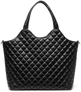 Barabum Quilted Tote Bag for Women,Black Shoulder Bag,Lightweight Tote Bag Work Bag(Black)