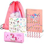 Yoosso Unicorn Gifts for Girls Stationery Gift for Girls Age 5-12 Year Old Birthday Gift Include Drawstring Bag, Pencil Case, Unicorn Pens and Sticker New Year Gift for Girls