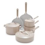 GreenLife Dream 10-Piece Ceramic Nonstick Cookware Set, Pots Frying & Sauce Pans, PFAS-Free & PFOA-Free, Dishwasher & Oven Safe, Stay-Cool Handles, Durable Aluminum Body, Versatile Cooking, Taupe