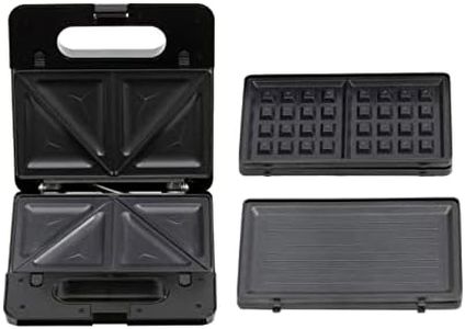 Daewoo 3-in-1 Snack Maker, Sandwich, Waffle And Panini Press With Non-Stick Interchangeable Plates, Space Saving Vertical Storage Design, Easy Cleaning, Cool-Touch Handles, Indication When In Use