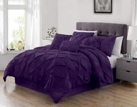 Chezmoi Collection Sydney Dark Purple Comforter Set Extra Wide King Size 7-Piece Pinch Pleated Pintuck Comforter Lightweight Bedding for All Season