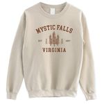 Mystic Falls Virginia Sweatshirt - Salva.tore Vampire Dia.ries Sweater; Virginia Crewneck Sweatshirt, Sand, Medium