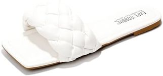 Cape Robbin Vagabond Sandals Women - Square Toe Sandals - Flat Braided Sandals for Women - Woven Womens Mules Slip On Shoes - White Size 11