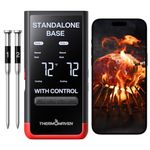ThermoMaven Wireless Bluetooth Smart Meat Thermometer: Standalone Base, WiFi Unlimited Range, 6 Sensors with NIST Certified Accuracy, 2 Probes, for BBQ, Grill, Oven, Smoker, Rotisserie (Red)