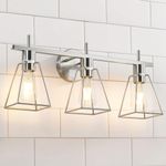 HAHZT Industrial Bathroom Vanity Lights: 3-Lights Silver Brushed Nickel Vintage Metal Cage Wall Lamp - Rustic Farmhouse Light Fixture Over Mirrors Cabinet for Bath Hallway