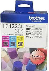 Brother Genuine LC133 Colour Pack, Inc:1x Cyan, 1x Magenta, 1x Yellow, Up to 600 Pages (LC-133CL3PK)DCP-J152W, DCP-J172W, DCP-J552DW, DCP-J752W, MFC-J245, MFC-J470DW MFC-J475DW, MFC-J650DW, MFC-J870DW