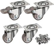 bayite 4 Pack 1" Low Profile Casters Wheels Soft Rubber Swivel Caster with 360 Degree Top Plate 100 lb Total Capacity for Set of 4 (2 with Brakes & 2 without) (25mm)