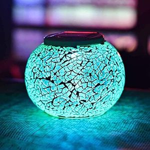 TOMBABY Color Changing Solar Powered Glass Mosaic Ball Led Garden Lights, Rechargeable Solar Table Lights, Outdoor Waterproof Solar Night Lights Table Lamps for Decorations
