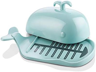 DOWAN Whale Butter Dish, Cute Butter Dish, Funny Gifts for Mom Wife Friends, Fish Bone Cutting Measuring Lines and Tail Non-slip Design, Ideal Decor Gift for Birthday Wedding Housewarming, Turquoise