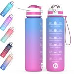 WHIPY 1L Water Bottle with Straw - Leak-Proof & BPA Free Reusable Sports Bottle - Motivational Time Markings for Hydration Durable Drink Bottle for Gym, Sports, Outdoor, Cycling (Blue & Purple)