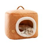 Galatée Cat House, 2 In 1 Warm Cat Cave Bed, Cat Tent With Removable Washable Pillow, Cosy Cute Cube Cat Bed, Soft And Warm Dog Bed, Cat Sofa Bed(M, Brown)