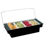 Chabrias Ltd 4 Compartment Plastic Condiment Dispenser | Serving Container Black | Bar Condiment Holder | Cocktail Garnish Tray