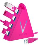 USB Hub 3.0, JoyReken 4-Port USB Splitter for Laptop, Ps4 Keyboard and Mouse Adapter Compatible with Xbox, PC, MacBook, Surface Pro, Flash Drive, HDD, Console, Printer, Camera,Keyborad,Mouse, Hot Pink