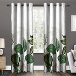 UrbenQueen White and Green Color Leaf Design 3D Digital Printed Polyester Eyelet 9 Feet Long Door Curtain Piece of 4