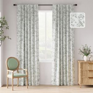 jinchan 100% Blackout Floral Curtains 90 Inches Long, Printed Flower Sage Green Blackout Curtains for Bedroom Rod Pocket Back Tab Full Blackout Curtains Thermal Insulated Window Drapes, 2 Panels