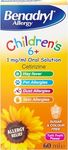 Benadryl Allergy Relief for Children 6+ Years (1 x 60ml), Tutti Frutti Flavour Syrup, Sugar & Colour Free with Cetirizine, Long-Lasting All-Day Relief
