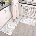 Colorful Star 2 Pieces Waterproof Cushioned Kitchen Rugs Set PVC Leather Runner, Non-Slip, Anti Fatigue and Comfort Floor Mat for Kitchen Laundry Decor 17"x29"+17"x47" White Gold Marble…