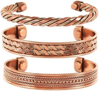 Touchstone Copper magnetic healing bracelet Tibetan style. Hand forged with solid and high gauge pure copper. Set of 3 different designs with 3 metal shades