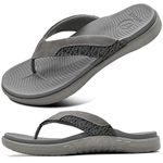 ONCAI Flip Flops for Men,Comfort Orthotic Beach Sport Athletic Soft Arch Support Thong Sandals with Yoga Foam Grey Size 8