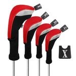 Andux 4pcs/Set Golf Wood Club Head Covers 460cc Driver with Long Neck Red