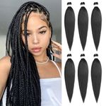 Samtress Braiding Hair 16 Inch 6 Packs Natural Black Pre Stretched Easy Braid Soft Yaki Texture Kanekalon Synthetic Fiber Hot Water Setting Crochet Braids Hair Extensions (#1B)