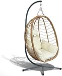 FurnillaScape Hanging Egg Chair with Stand, Hanging Hammock Chair with Stand, Rattan Wicker Swing Chair Indoor Outdoor Swings for Adults Bedroom Patio Balcony Furniture, 350LBS Capacity