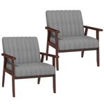 HOMCOM Modern Accent Chairs Set of 2, Upholstered Armchairs for Bedroom, Fabric Living Room Chairs with Wood Legs and Tufted Design, Grey