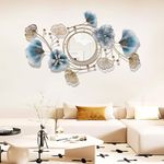 3D Ginkgo Biloba Decorative Wall Mirror for Living Room,Large Creative Metal Wall-Mounted Mirror Handmade Hanging Home Art Decor for Living Room, Bathroom, Bedroom (Blue&Gold, 105 * 60cm/41 * 23.6in)