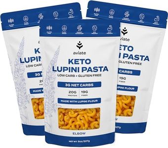 Aviate Keto Pasta Elbows - Low Carb (3g Net) Lupini Noodles, High Protein (20g), Gluten-Free, Made with Lupin Flour, Plant Based Vegan, Keto-Friendly, Low Carb - Macaroni Elbows (8oz) (Pack of 3)