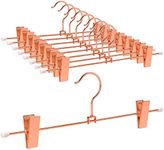 Amber Home 30cm Shiny Copper Metal Trousers Hangers 10pcs, Fashion Rose Gold Metal Skirt Hanger for Slacks Pants Jeans Bottoms with Non-slip Adjustable Clips