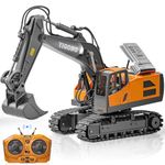 SJYN Remote Control Excavator Toy, Construction Rc Digger Toys for Kids Boys Age 4-14 Year Old Birthday, Rechargeable Simulated Excavators with Metal Shovel, Lights, Sounds, 2.4Ghz