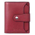 BOSTANTEN Women Leather Wallet RFID Blocking Small Bifold Zipper Pocket Wallet Card Case Purse with ID Window Wine Red