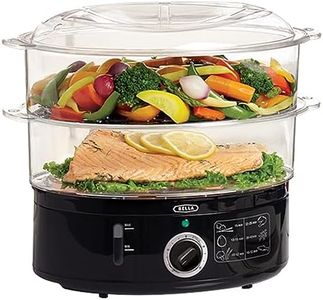 BELLA Two Tier Food Steamer with Dishwasher Safe Lids and Stackable Baskets and Removable Base for Fast Simultaneous Cooking, Auto Shutoff and Boil Dry Protection, 7 L, Black