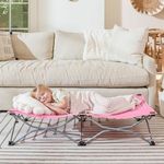 Regalo My Cot Portable Toddler Bed, Foldable Kids Travel Cot for Sleepovers, Camping & Daycare, Lightweight Metal Frame, Pink, Ages 2–5 (46.5")