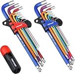 MAXPOWER 18-Piece Allen Key Set, Metric and Imperial Hex Key Coloured with Extra Long Arm Ball End T-Handle