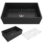 BOCCHI Contempo Farmhouse Apron Front Fireclay 33 in. Single Bowl Kitchen Sink with Protective Bottom Grid and Strainer in Matte Dark Gray