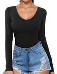 Amoretu Long Sleeve Tops Women Scoop Neck Ladies T Shirts Tee Shirts UK Going Out Top Black Size 16 18