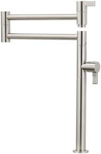 Deck Mount Pot Filler Faucet, ARCORA Solid Brass Pot Filler Brushed Nickel Kitchen Folding Faucet with Stretchable Double Joint Swing Arm