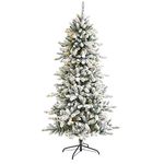 Nearly Natural 6ft. Flocked Livingston Fir Artificial Christmas Tree with Pine Cones and 300 Clear Warm LED Lights