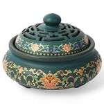 plainele Ceramic Incense Burner with Incense Holder,Handmade Smudging Burn Bowl for Stick or Coil Incense,Sage Cones,Frank Incense and Mosquito Incense (Enamel)