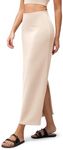 ODODOS Modal Soft Maxi Skirt for Women, Back Slit High Waist Casual Long Pencil Skirts, Beige, Small