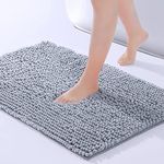 ROSMARUS Chenille Bath Mat Non-Slip Super Absorbent Bathroom Mat 40X60cm,Washable Soft Fluffy Bathroom Rug,Microfiber Shower Mat Shaggy Rug for Bathroom,Light Grey