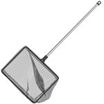 Uniclife 14cm Aquarium Fish Net with Telescopic Stainless Steel Handle Larger Square Net with Soft Fine Mesh Sludge Food Residue Wastes Skimming Cleaning Net for Fish Tanks Small Koi Ponds and Pools