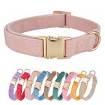 YUDOTE Soft Cotton Dog Collar with Metal Buckle Adjustable Heavy Duty Comfy Corduroy Collars for Small Medium Large Dogs,Light Pink,Large