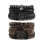 HZMAN Mix 6 Wrap Bracelets Men Women, Hemp Cords Wood Beads Ethnic Tribal Bracelets Leather Wristbands (Tree of Life)