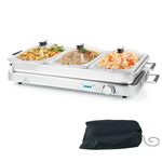 GiantexUK 450W Electric Buffet Server, Stainless Steel Temperature Adjustable Food Warmer with 3x2.5L Removable Sections, Clear Lids, Handles & Spoon Slot, 2-in-1 Hot Plate Serving Tray for Party