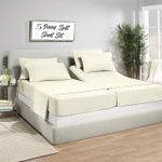 Split King Sheets- 5 Piece Adjustable Split King Sheets Sleep Number Bed- 1800 Ultra-Soft Microfiber Split King Bed Sheets- 16-Inch Deep Pocket- Split King Sheets for Adjustable Beds- Cream