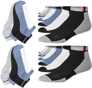 JAMES FIALLO 12 Pack Contemporary Blue White Grey Black Foot Contrast Basic Running Socks For Men Size 10-13 Low Cut, 2895-T1