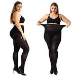 MANZI 2 Pairs 70 Denier Women's Plus Size Tights Stretch Opaque Control Top Tights Black XXX-Large