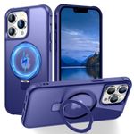 CoolBELL Phone Case for iPhone 12 Pro Max / 13 Pro Max 6.7 Inches Strengthened Magnetic Ring Stand Translucent Back Cover Compatible with Magsafe Military-Grade Protection Cases for Men Women (Blue)